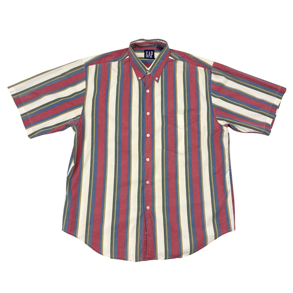 Vintage Gap Shirt Men Size Medium Striped Multicolor Retro 90s Hipster